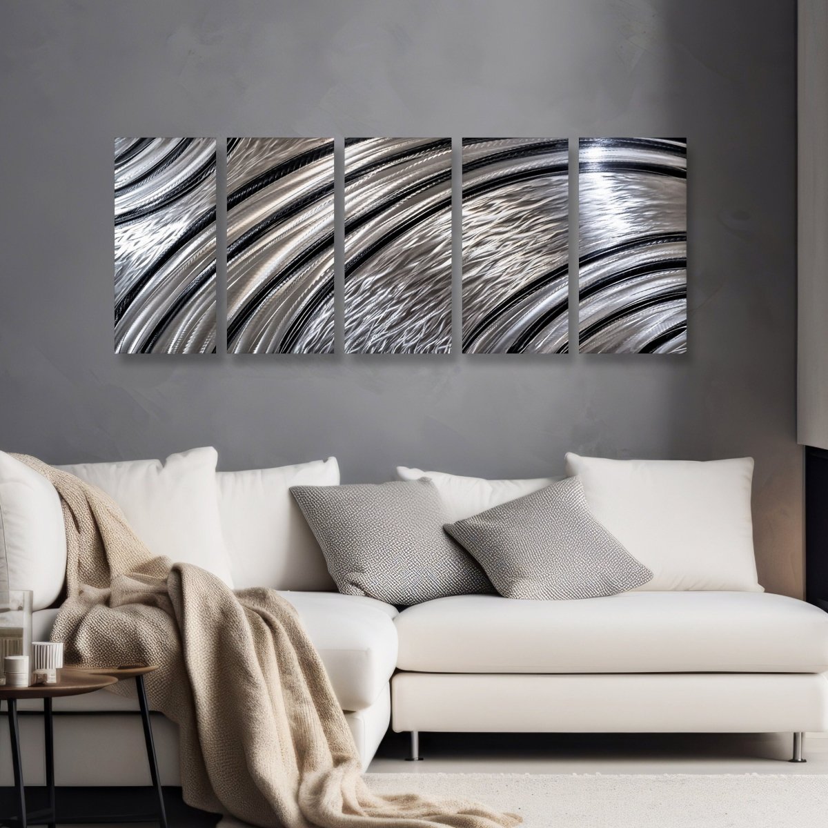 Black & Silver Extra Large Metal Wall Art – Modern Abstract Sculpture & Gallery Decor Set - Modern Elements Metal Art - MY628299