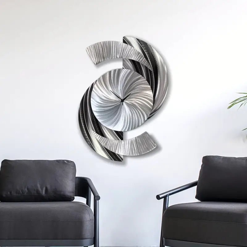 Black & Silver Large Wall Clock Titled "Elliptical" - Modern Elements Metal Art - 637483941