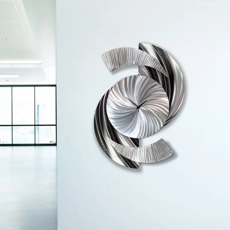 Black & Silver Large Wall Clock Titled "Elliptical" - Modern Elements Metal Art - 637483941