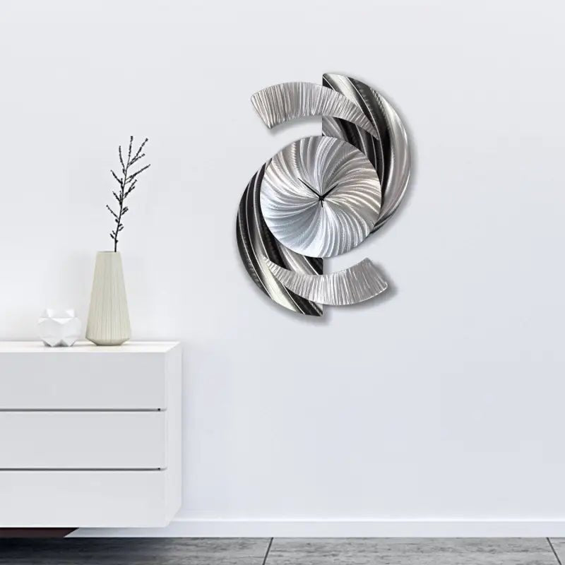 Black & Silver Large Wall Clock Titled "Elliptical" - Modern Elements Metal Art - 637483941