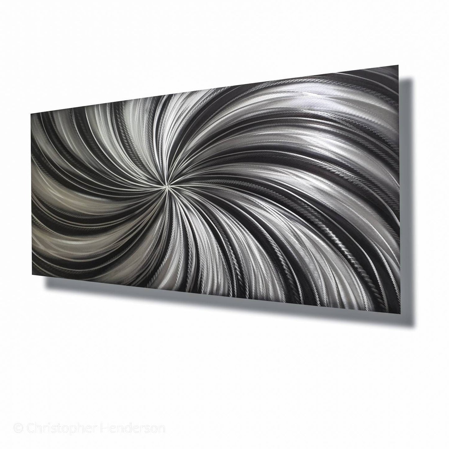 Black & Silver Metal Wall Art Painting Titled Black Spiral - Modern Elements Metal Art - MY7883SX