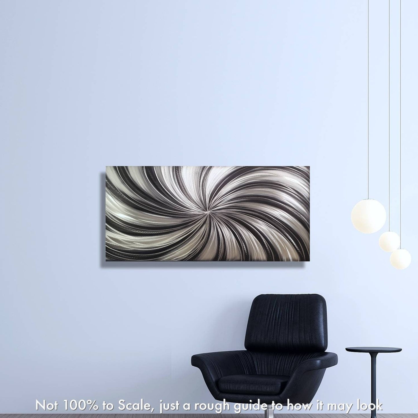 Black & Silver Metal Wall Art Painting Titled Black Spiral - Modern Elements Metal Art - MY7883SX
