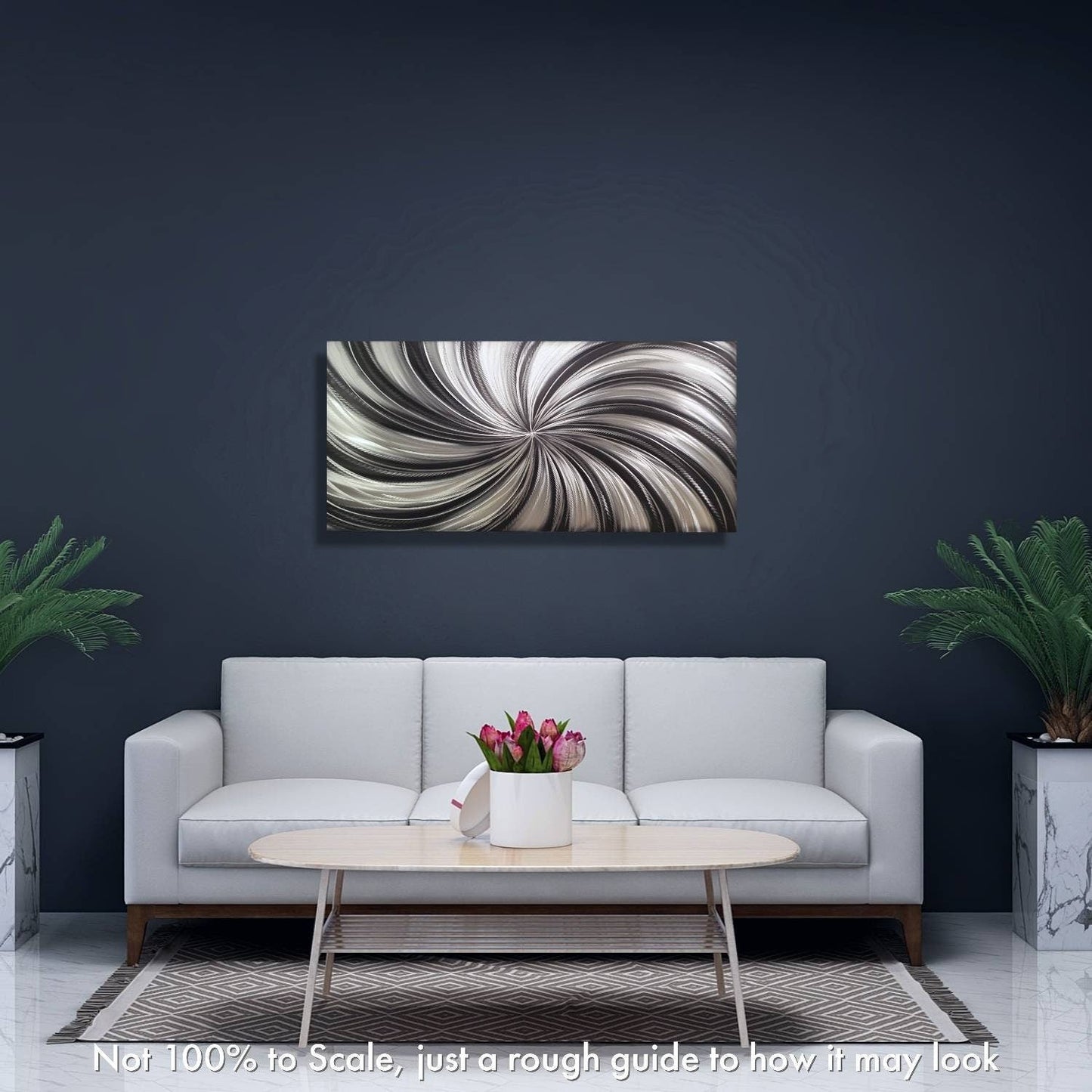 Black & Silver Metal Wall Art Painting Titled Black Spiral - Modern Elements Metal Art - MY7883SX