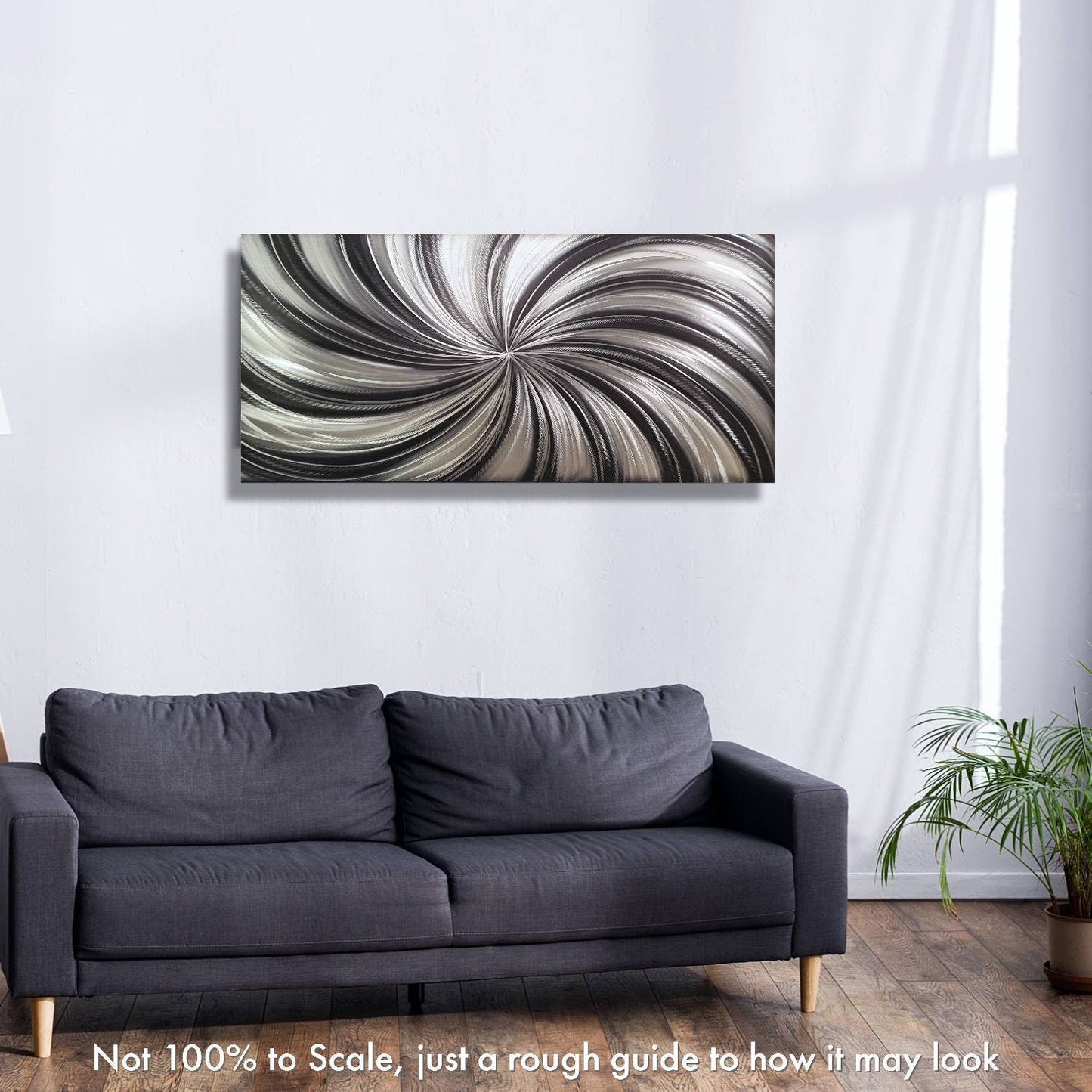 Black & Silver Metal Wall Art Painting Titled Black Spiral - Modern Elements Metal Art - MY7883SX