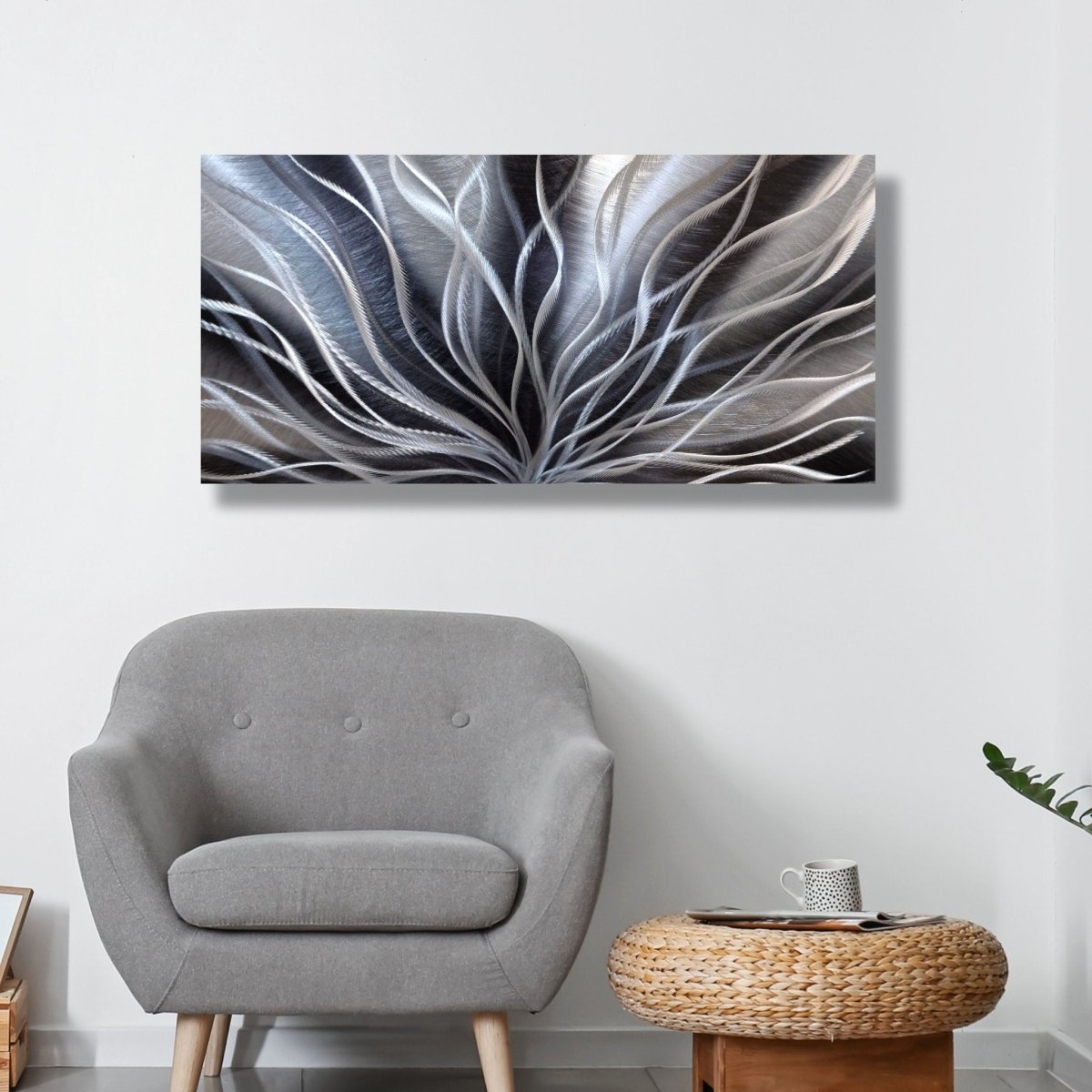 Black Silver Metal Wall Art Sculpture - Contemporary Modern Decor for Home - Modern Elements Metal Art - MA376377K