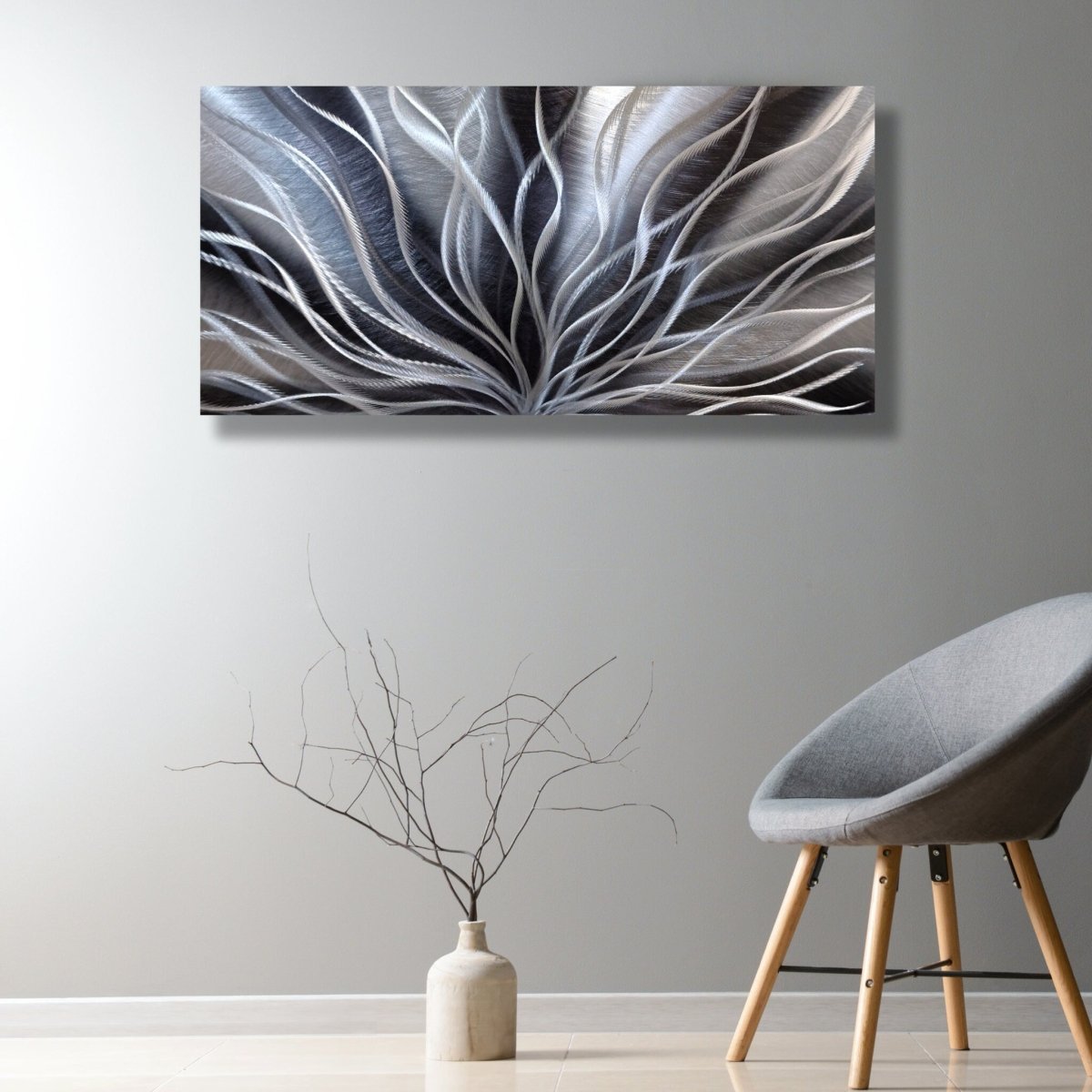 Black Silver Metal Wall Art Sculpture - Contemporary Modern Decor for Home - Modern Elements Metal Art - MA376377K