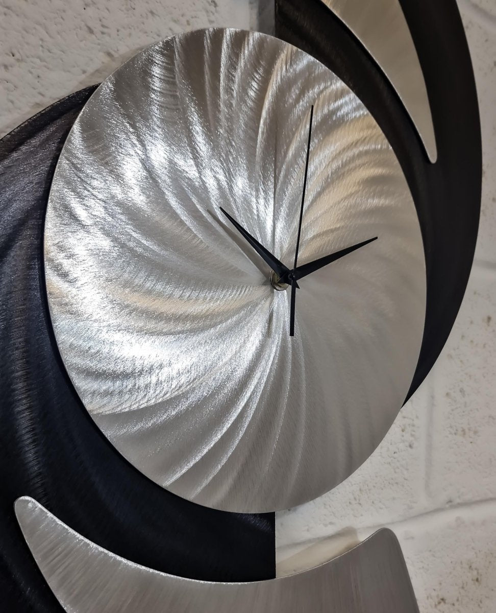 Black Wall Clock - Silver - Modern Abstract Art - 45x60cm - Modern Elements Metal Art - ME9682928