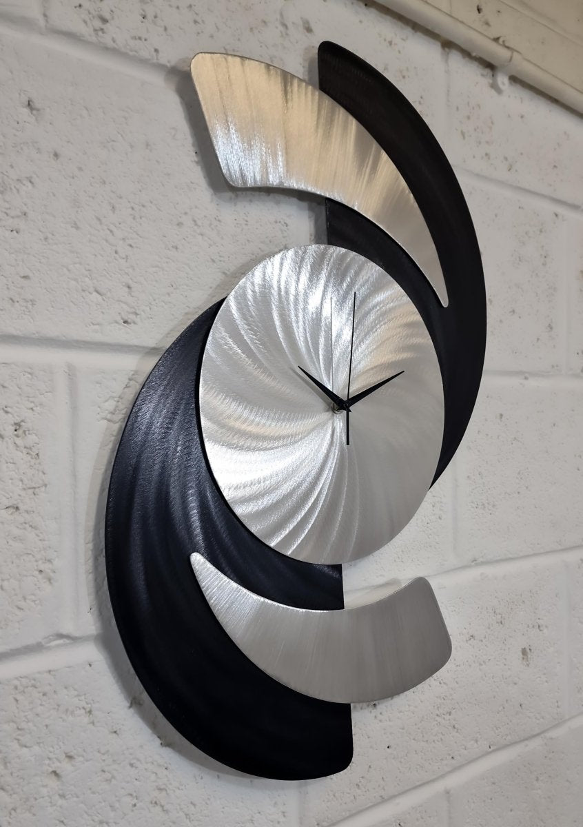 Black Wall Clock - Silver - Modern Abstract Art - 45x60cm - Modern Elements Metal Art - ME9682928