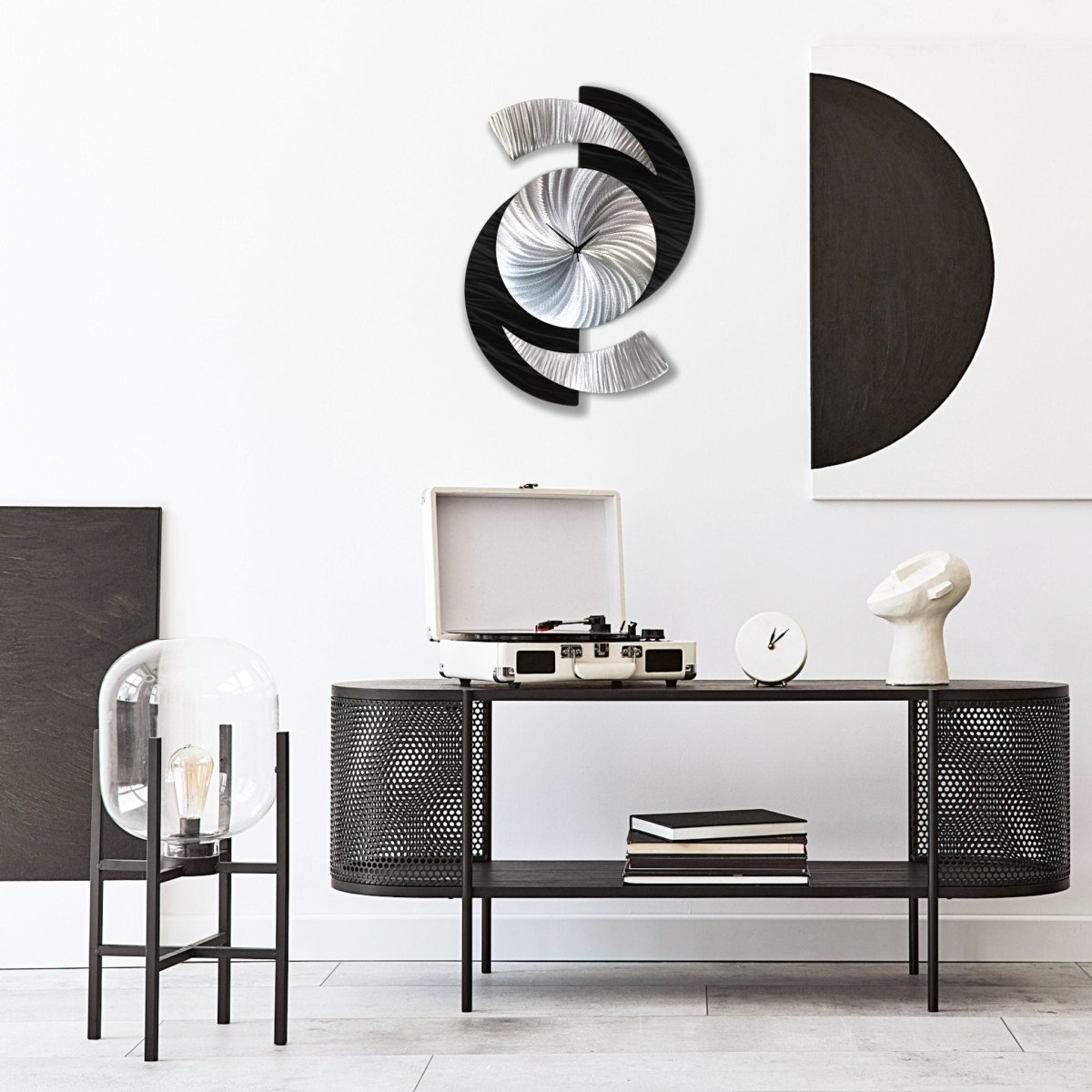 Black Wall Clock - Silver - Modern Abstract Art - 45x60cm - Modern Elements Metal Art - ME9682928