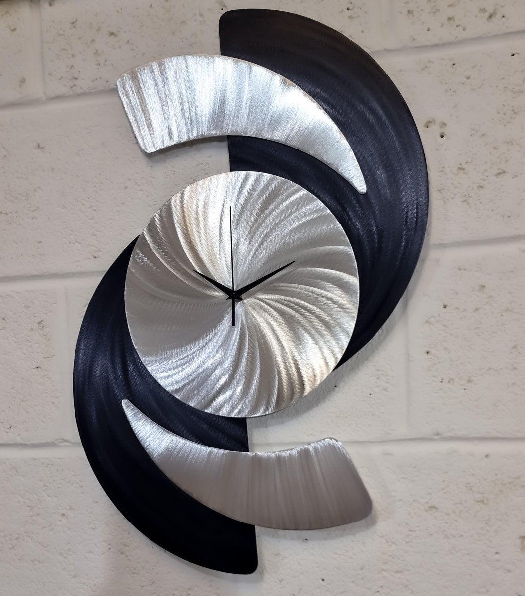 Black Wall Clock - Silver - Modern Abstract Art - 45x60cm - Modern Elements Metal Art - ME9682928