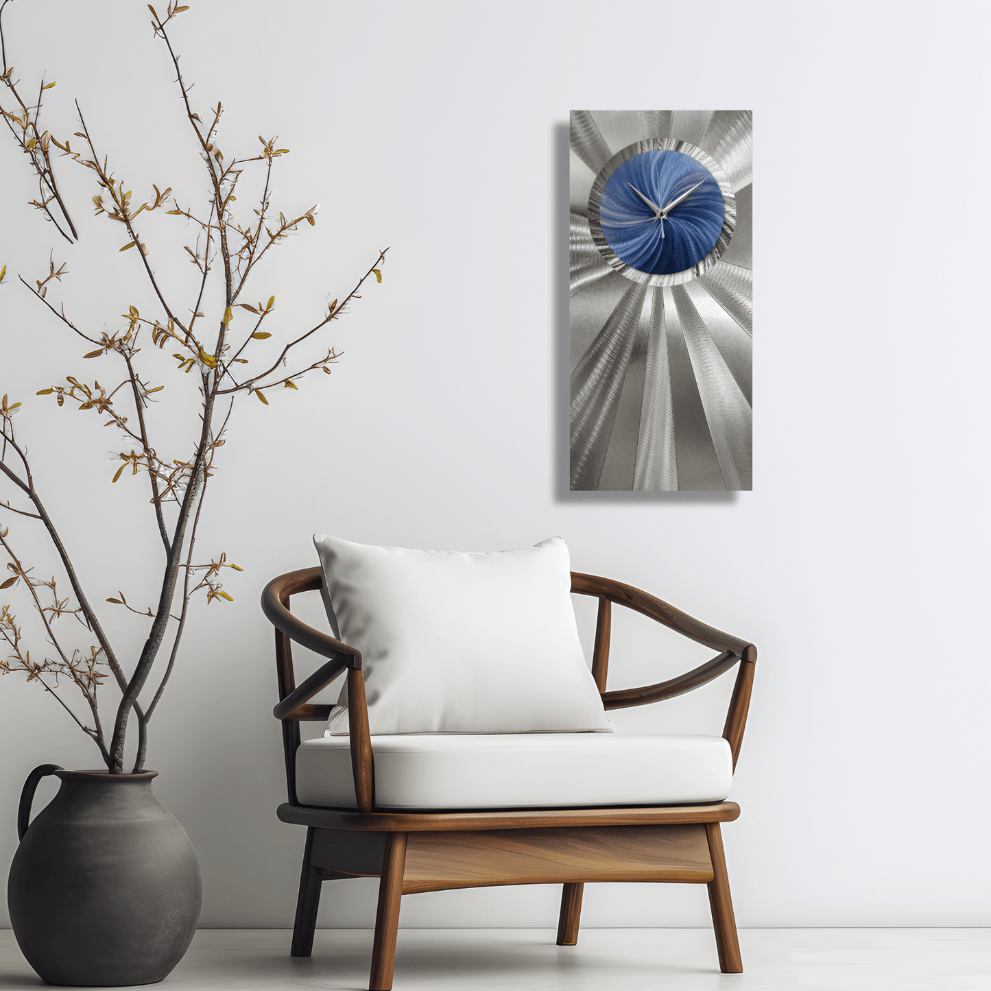 Blue and Silver Wall Clock Titled "Elemental" - Modern Elements Metal Art - ME0532