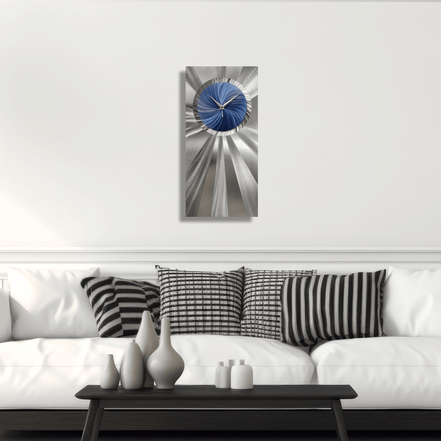 Blue and Silver Wall Clock Titled "Elemental" - Modern Elements Metal Art - ME0532
