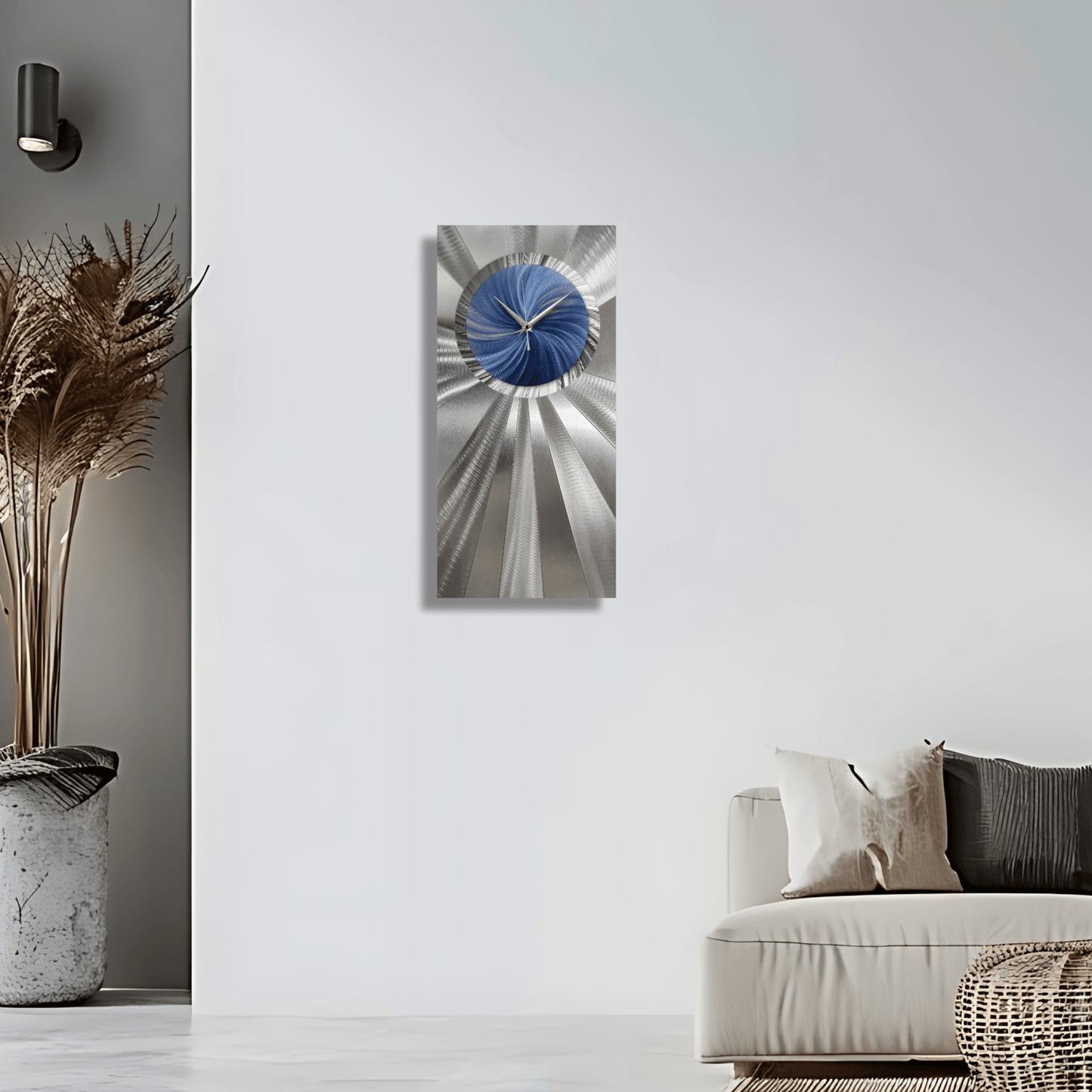 Blue and Silver Wall Clock Titled "Elemental" - Modern Elements Metal Art - ME0532