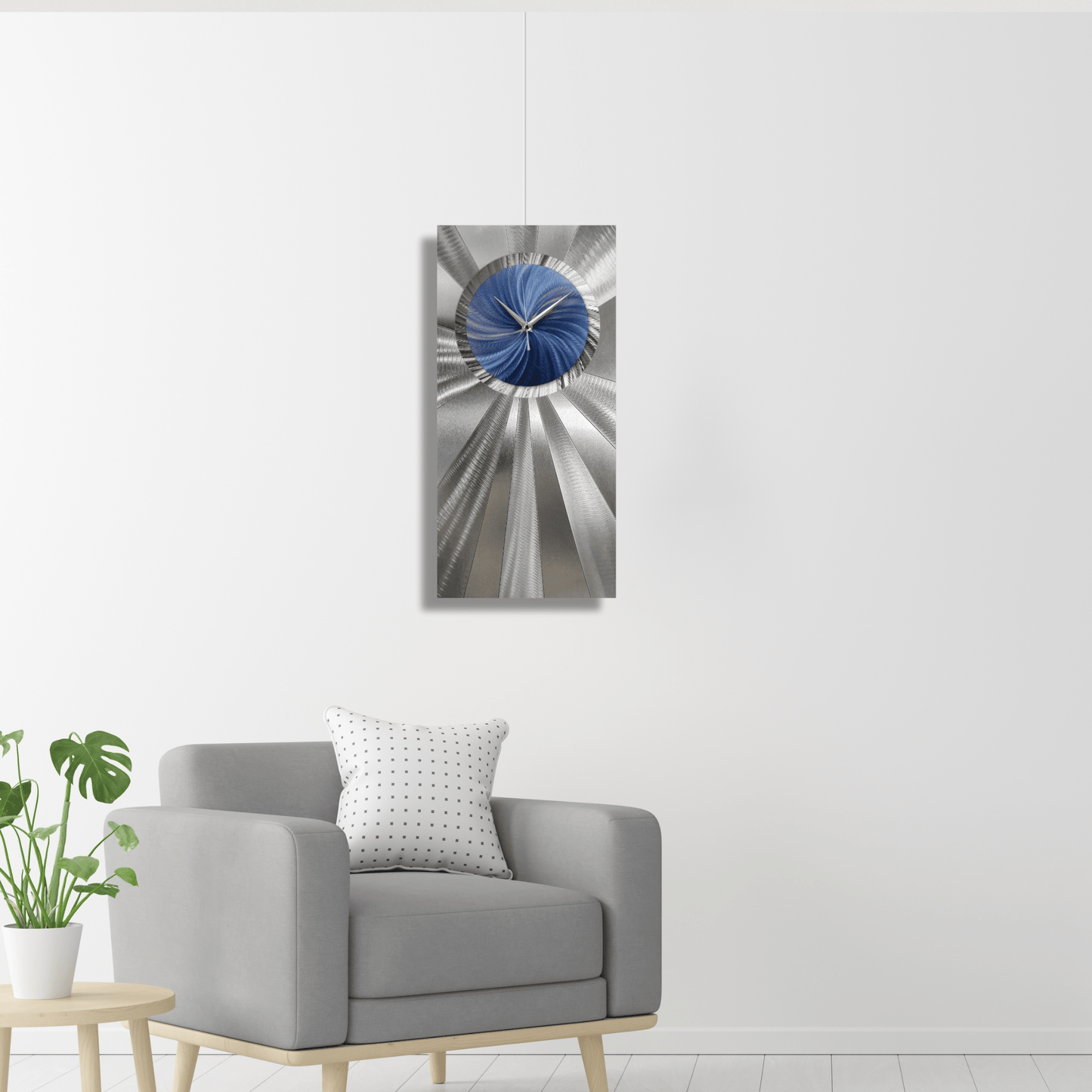 Blue and Silver Wall Clock Titled "Elemental" - Modern Elements Metal Art - ME0532
