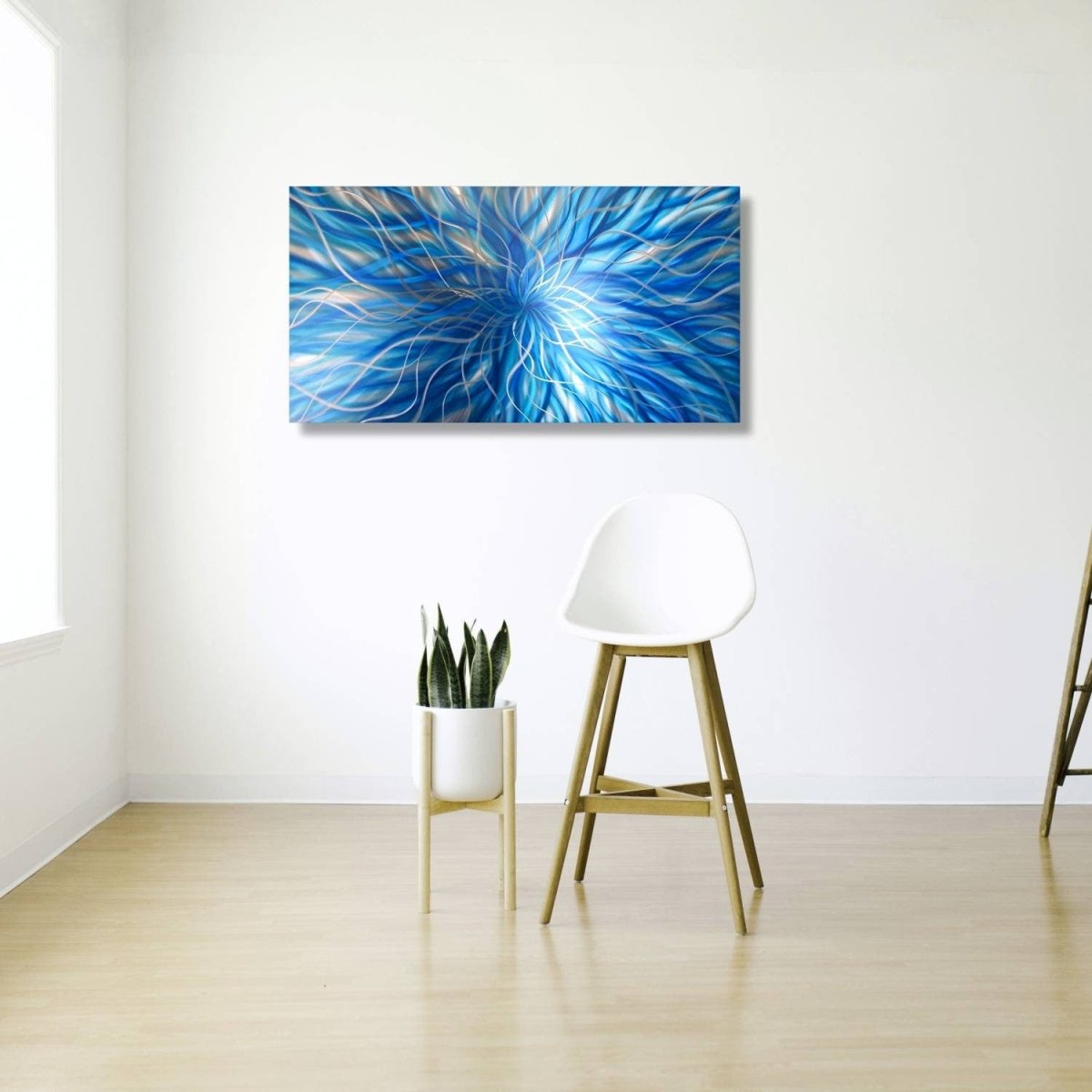 Blue Metal Painting – Abstract Botanical Wall Art Sculpture – Modern Decor Accent - Modern Elements Metal Art - ME8495ZX