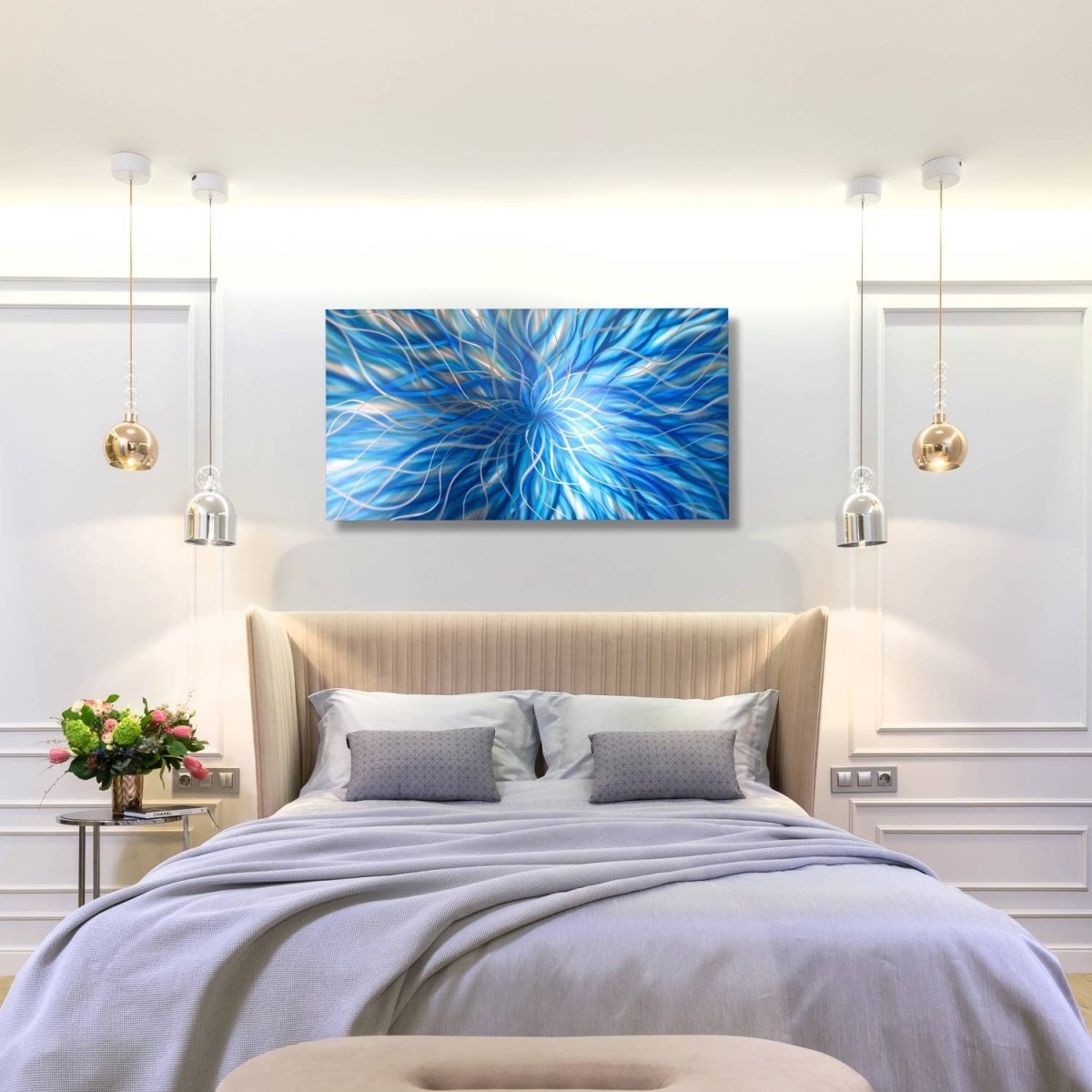 Blue Metal Painting – Abstract Botanical Wall Art Sculpture – Modern Decor Accent - Modern Elements Metal Art - ME8495ZX