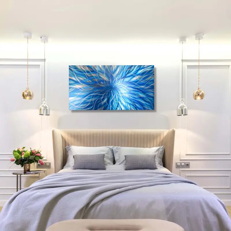 Blue Metal Wall Art Titled "Radiation" - Modern Elements Metal Art - ME368928SX