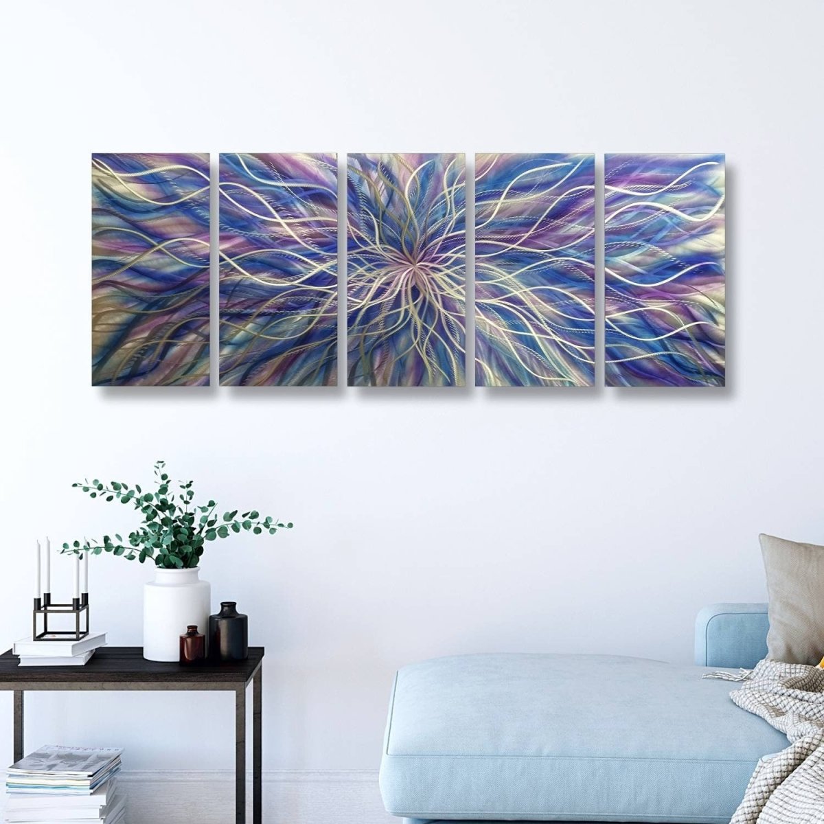 Blue & Purple Large Metal Wall Art – Modern Abstract Botanical Artwork - Modern Elements Metal Art - MH664JL