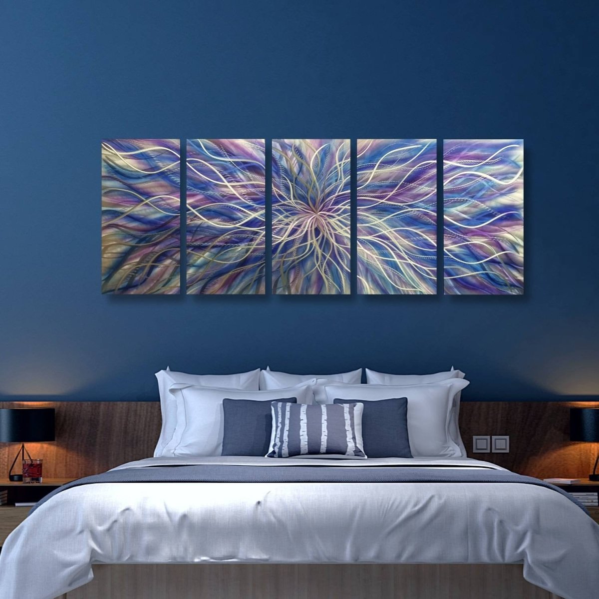 Blue & Purple Large Metal Wall Art – Modern Abstract Botanical Artwork - Modern Elements Metal Art - MH664JL