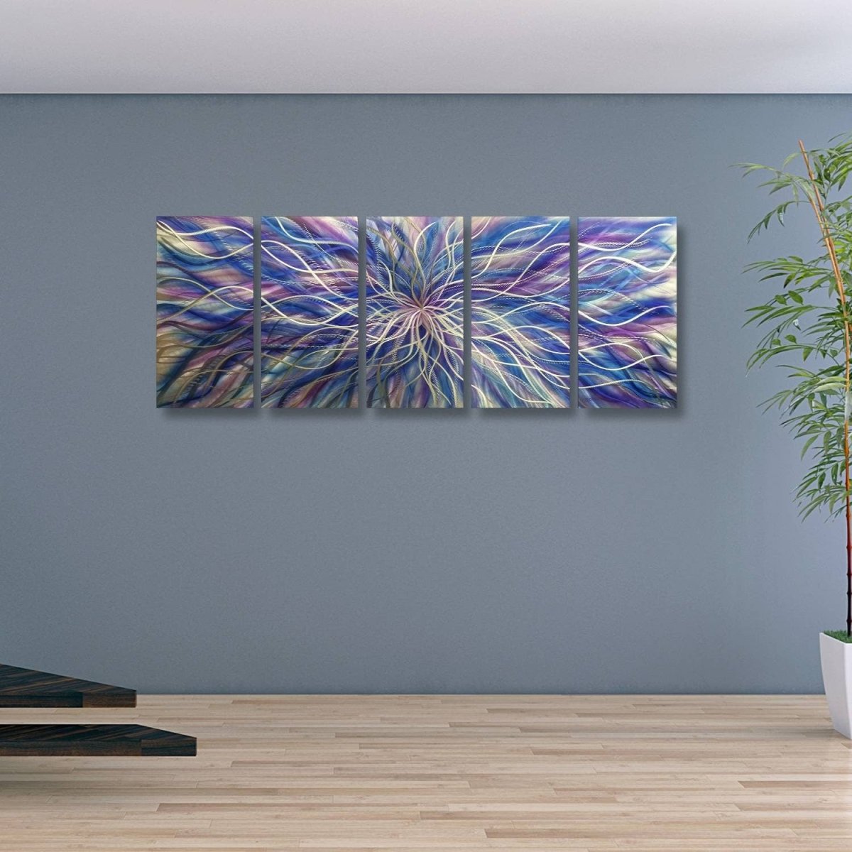 Blue & Purple Large Metal Wall Art – Modern Abstract Botanical Artwork - Modern Elements Metal Art - MH664JL