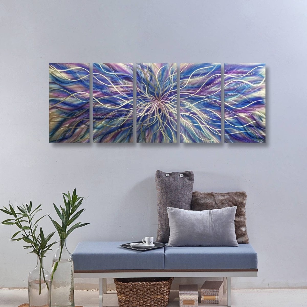 Blue & Purple Large Metal Wall Art – Modern Abstract Botanical Artwork - Modern Elements Metal Art - MH664JL