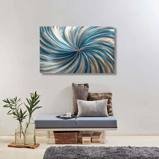 Blue Wall Art Sculpture Titled "Blue Spiral" - Modern Elements Metal Art - ME4652339SX