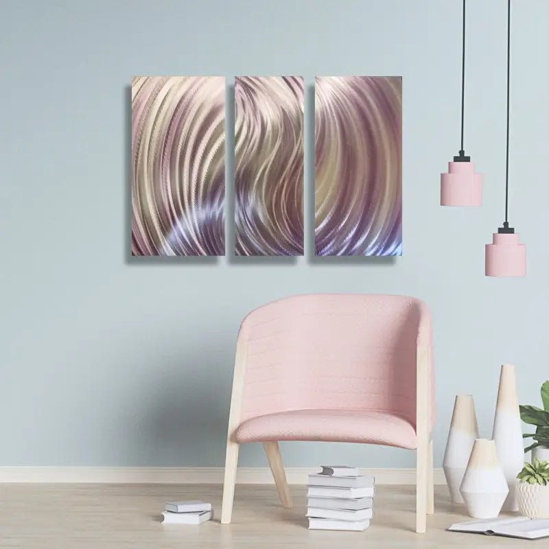 Blush and Silver Metal Wall Art Titled Forces - Modern Elements Metal Art - ME960TE