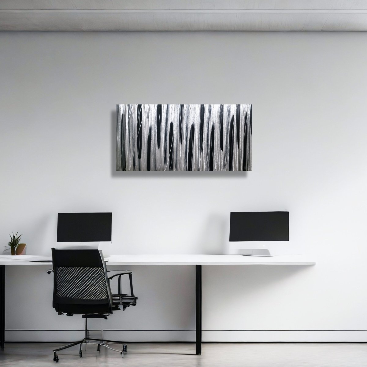 Brush Stroke Black & Silver Metal Wall Art Sculpture, Abstract Painting for Home or Office Decor - Modern Elements Metal Art - MA36828SC