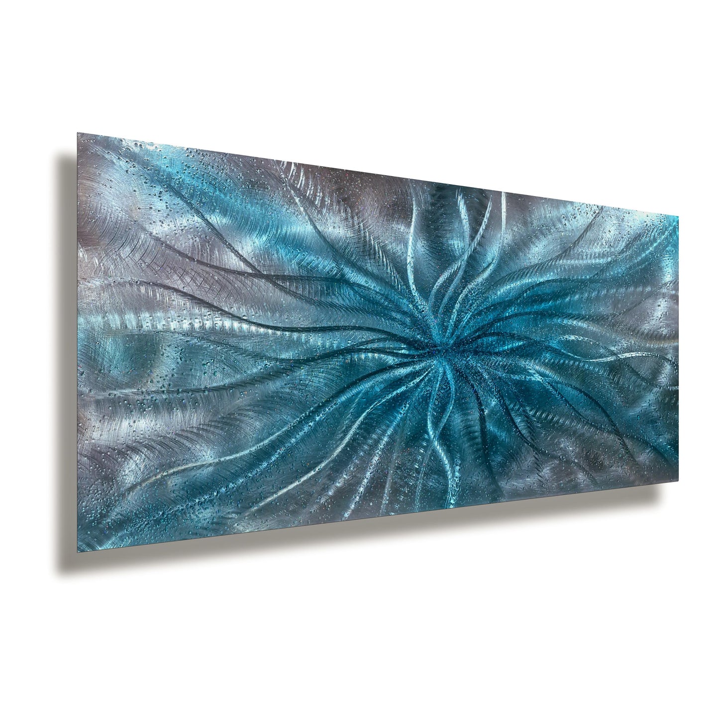 Crushed Glass Turquoise Metal Wall Art Titled "Radion" Limited Edition - Modern Elements Metal Art - ME967965HK