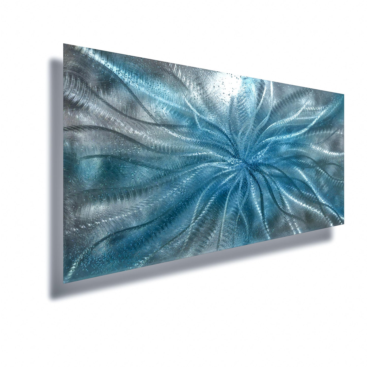 Crushed Glass Turquoise Metal Wall Art Titled "Radion" Limited Edition - Modern Elements Metal Art - ME967965HK