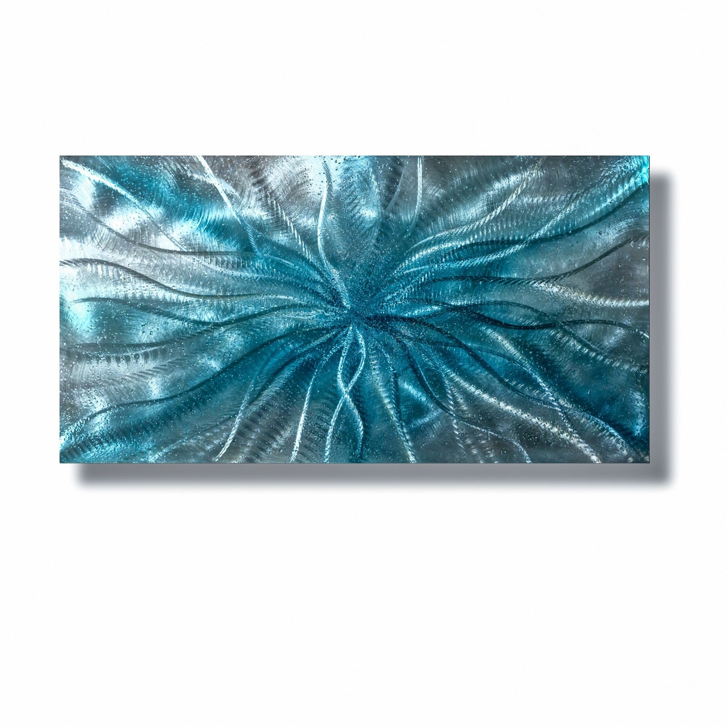 Crushed Glass Turquoise Metal Wall Art Titled "Radion" Limited Edition - Modern Elements Metal Art - ME967965HK
