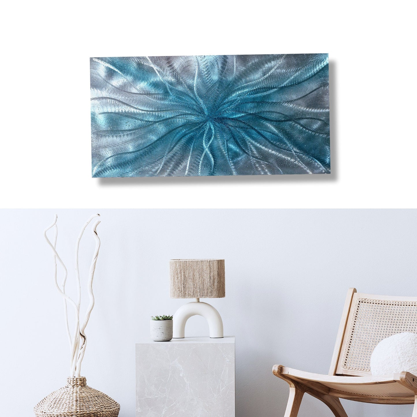Crushed Glass Turquoise Metal Wall Art Titled "Radion" Limited Edition - Modern Elements Metal Art - ME967965HK