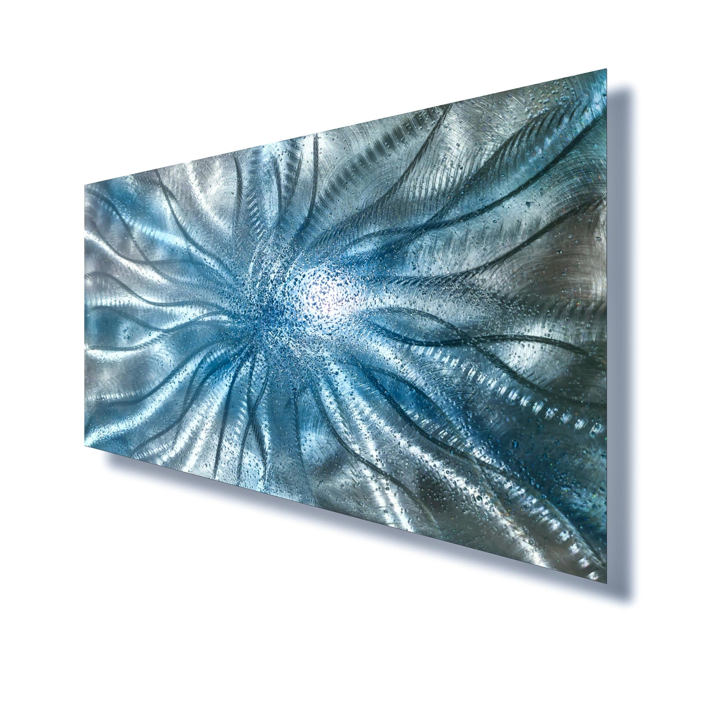 Crushed Glass Turquoise Metal Wall Art Titled "Radion" Limited Edition - Modern Elements Metal Art - ME967965HK