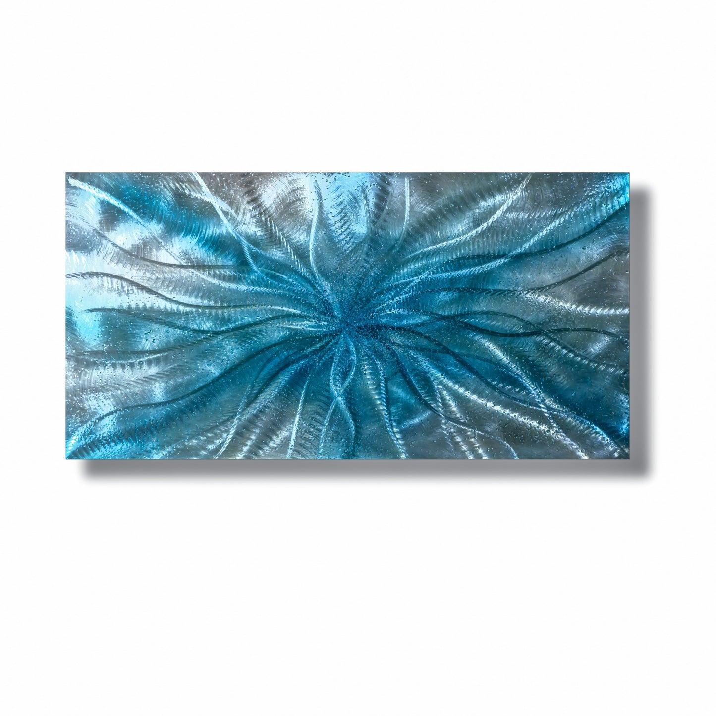 Crushed Glass Turquoise Metal Wall Art Titled "Radion" Limited Edition - Modern Elements Metal Art - ME967965HK