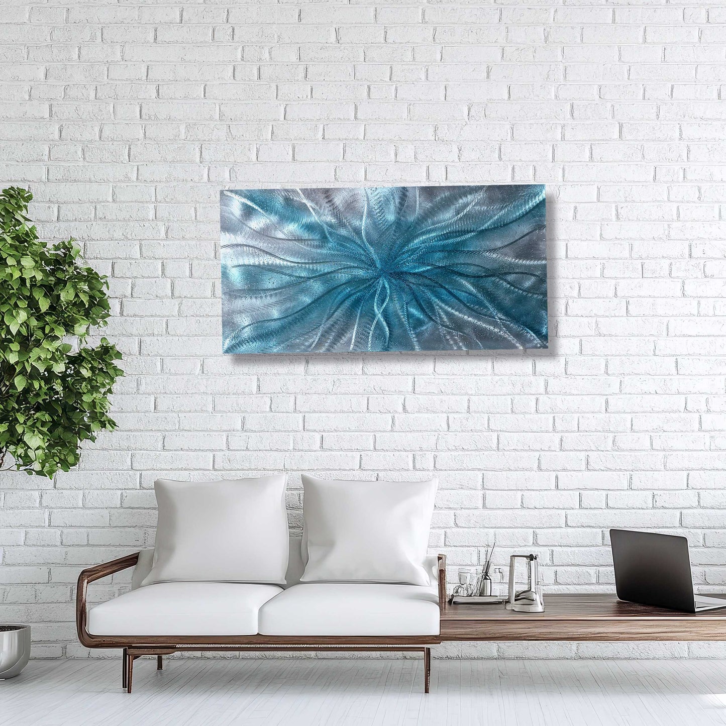 Crushed Glass Turquoise Metal Wall Art Titled "Radion" Limited Edition - Modern Elements Metal Art - ME967965HK