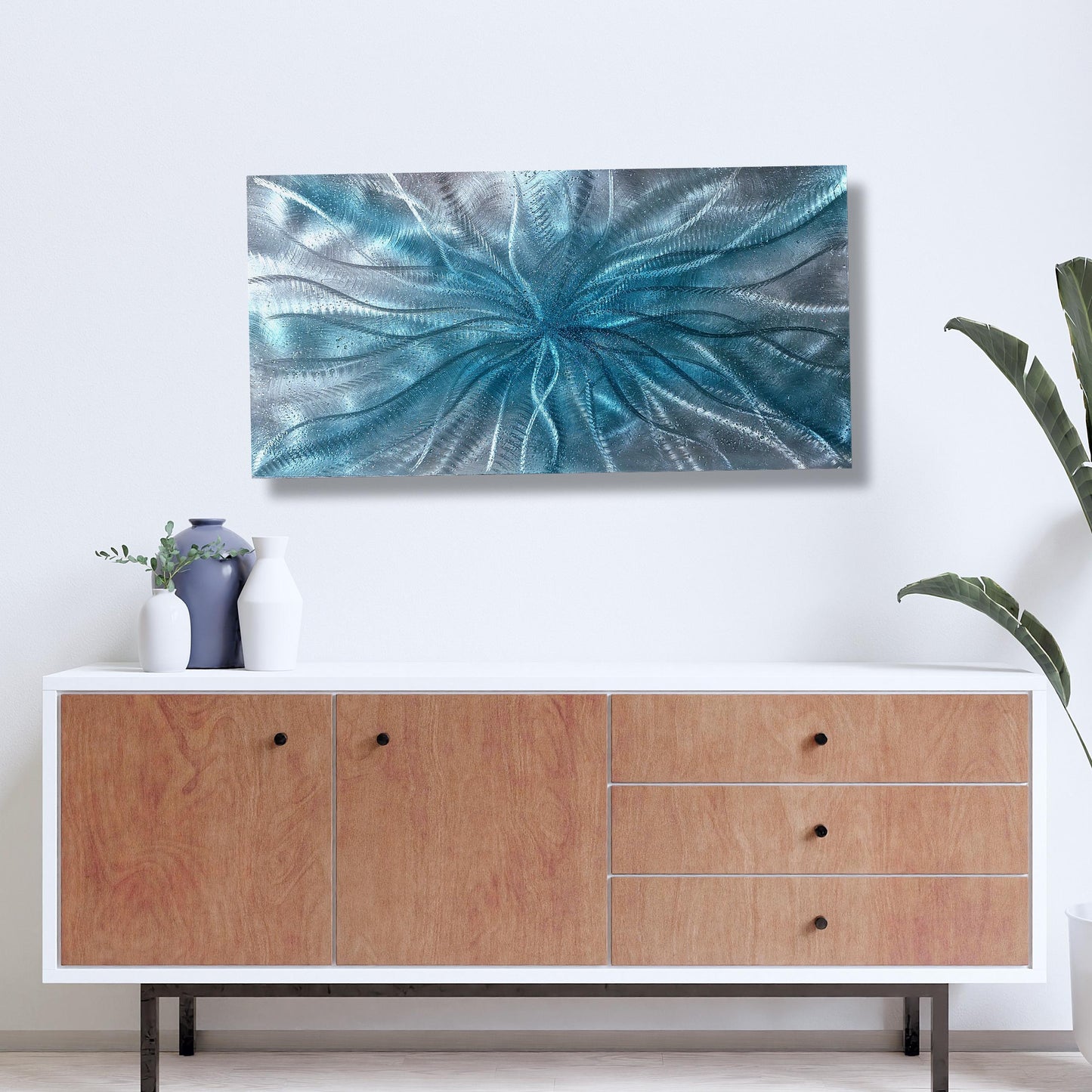 Crushed Glass Turquoise Metal Wall Art Titled "Radion" Limited Edition - Modern Elements Metal Art - ME967965HK