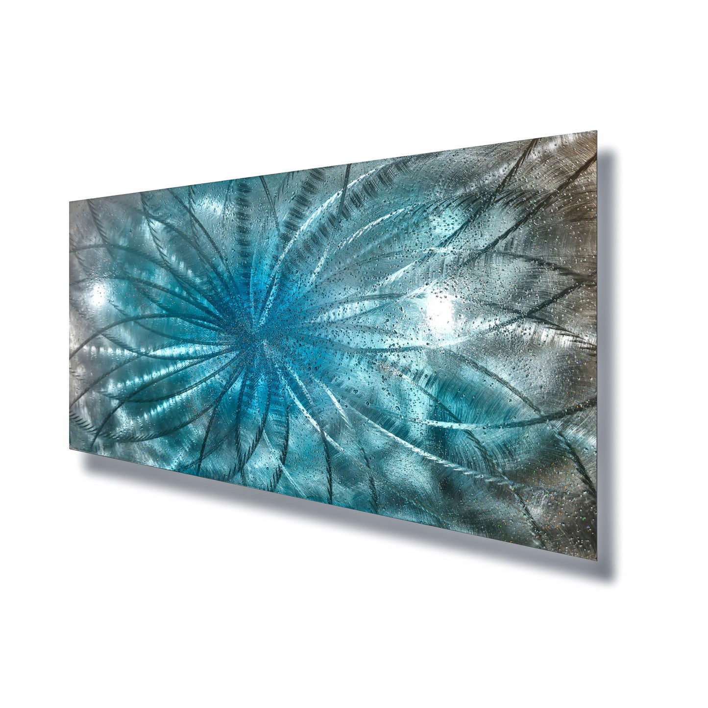 Crushed Glass Turquoise Metal Wall Art Titled "Atomique" Limited Edition