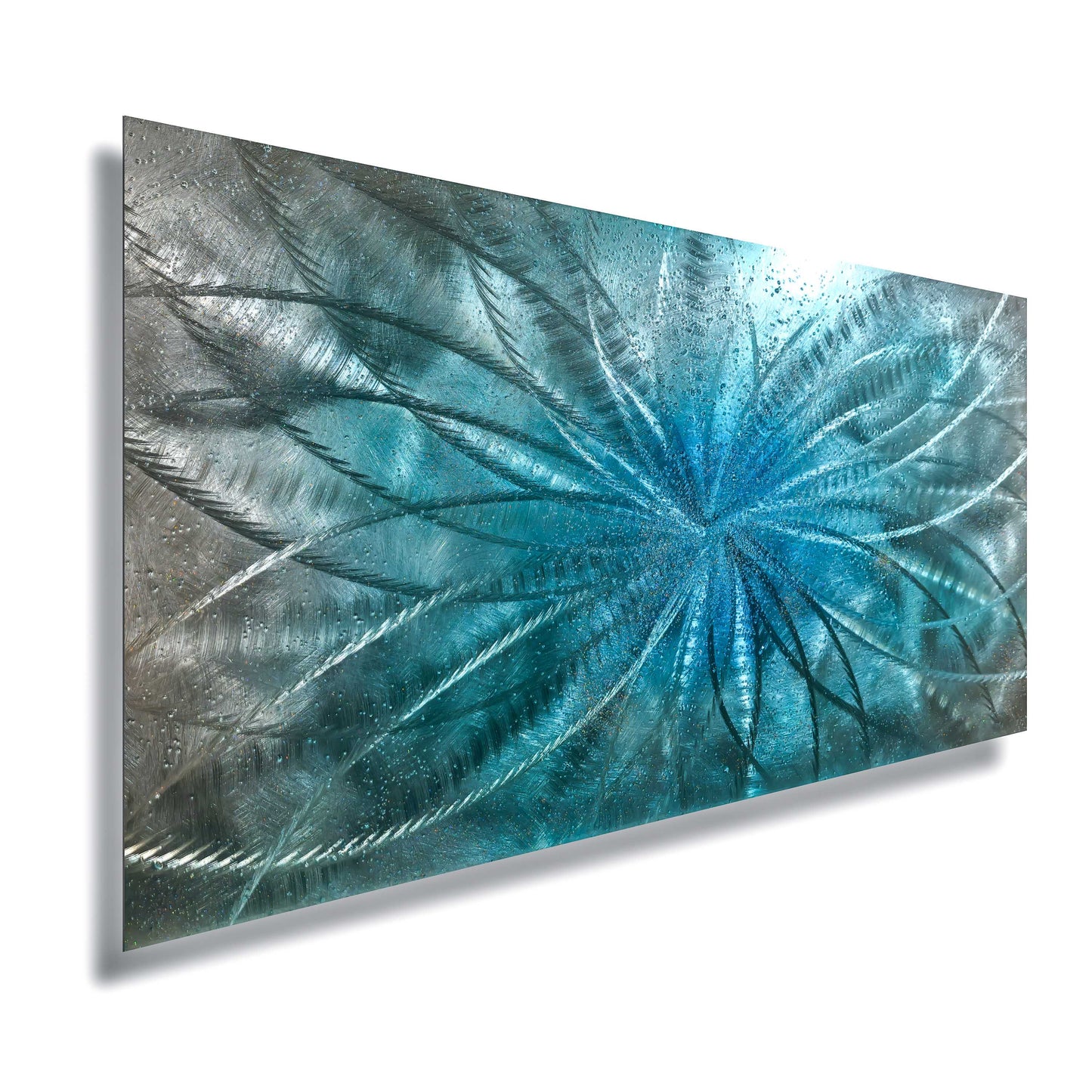 Crushed Glass Turquoise Metal Wall Art Titled "Atomique" Limited Edition