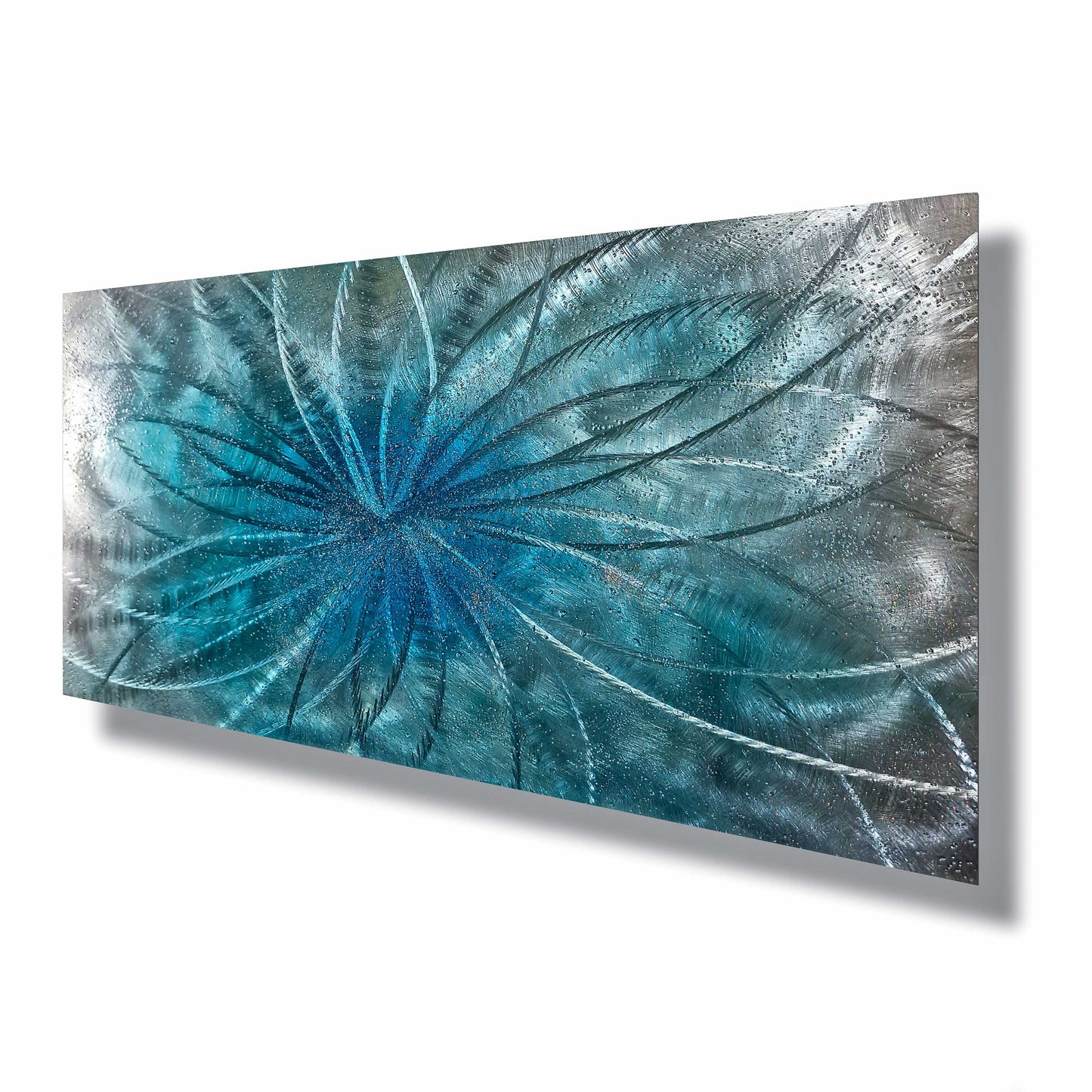 Crushed Glass Turquoise Metal Wall Art Titled "Atomique" Limited Edition