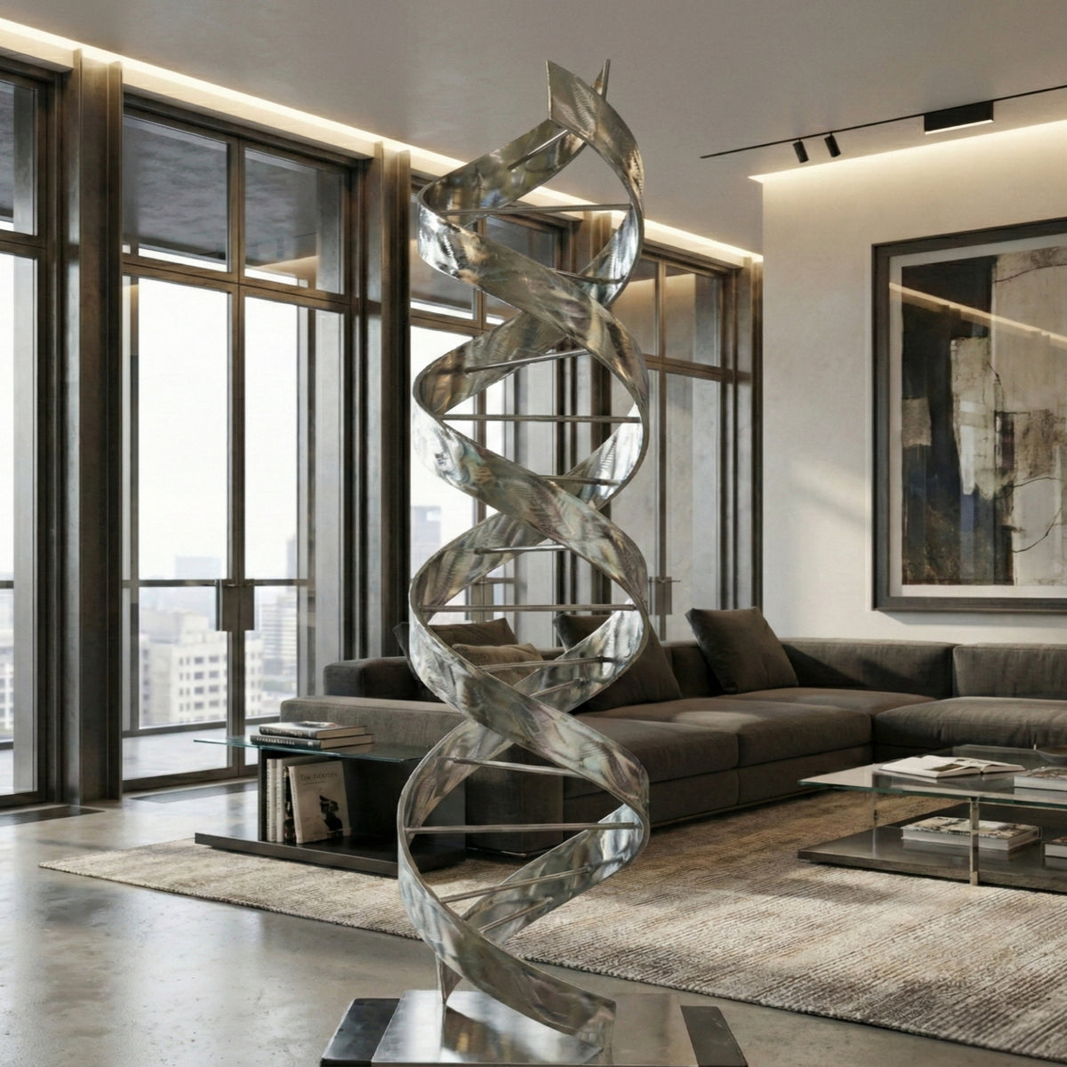 Abstract Metal Sculpture: Luxury Modern Art Titled Helixium