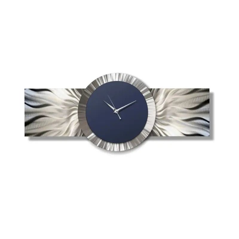Extra Large Navy Blue Wall Clock Titled Zeta - Modern Elements Metal Art - ME6483D