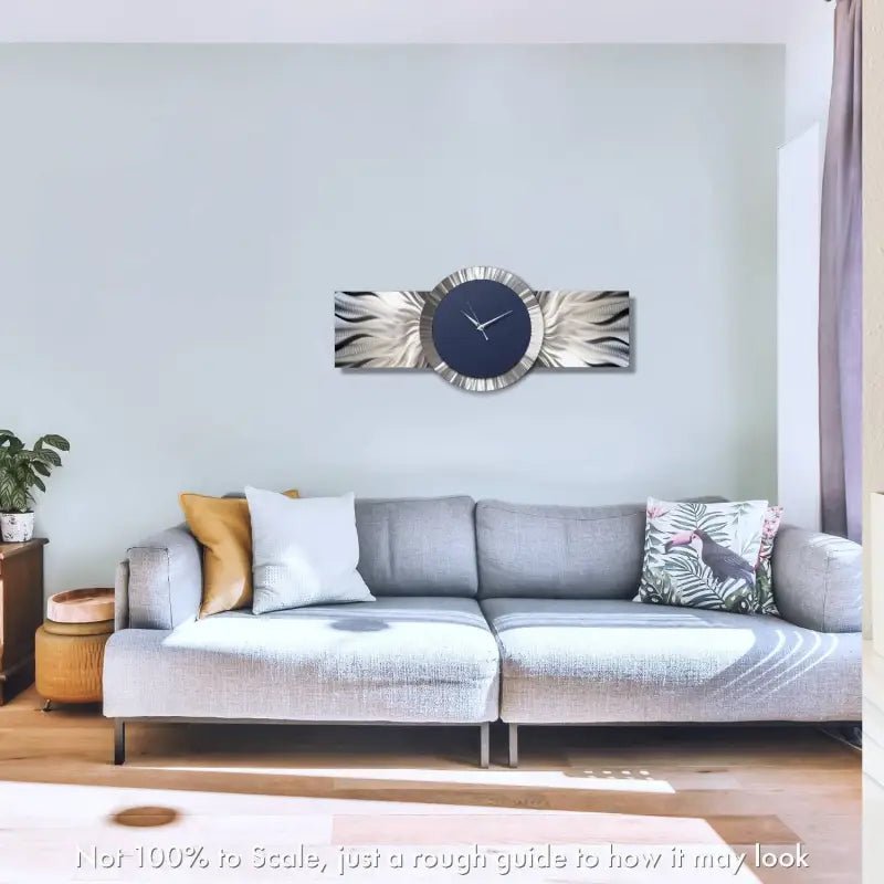 Extra Large Navy Blue Wall Clock Titled Zeta - Modern Elements Metal Art - ME6483D