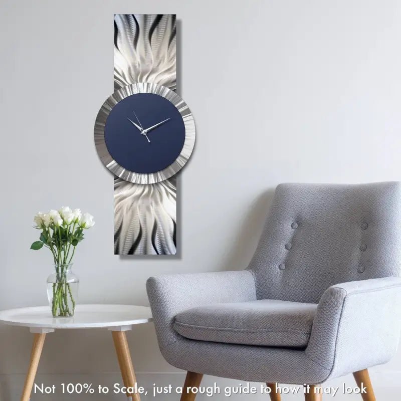 Extra Large Navy Blue Wall Clock Titled Zeta - Modern Elements Metal Art - ME6483D