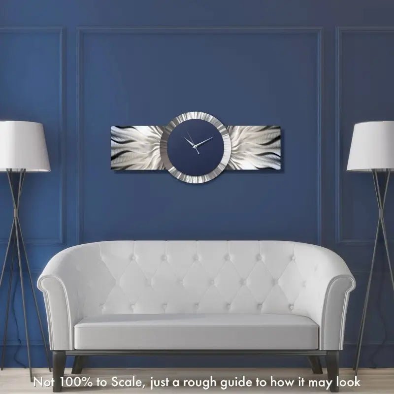 Extra Large Navy Blue Wall Clock Titled Zeta - Modern Elements Metal Art - ME6483D