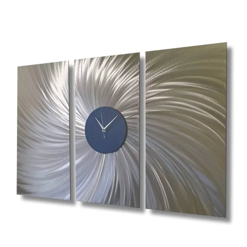 Extra Large Navy Wall Clock Titled Solaris (Set of 3) - Modern Elements Metal Art - ME0573P1
