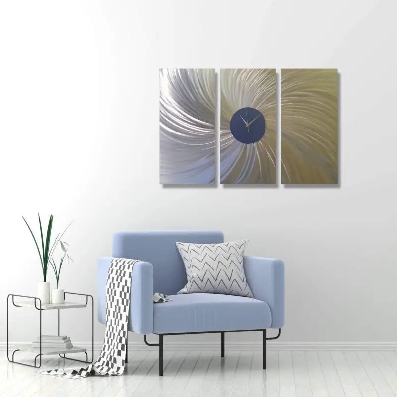 Extra Large Navy Wall Clock Titled Solaris (Set of 3) - Modern Elements Metal Art - ME0573P1