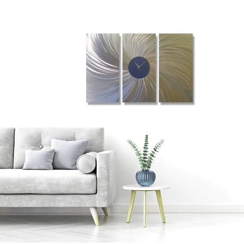 Extra Large Navy Wall Clock Titled Solaris (Set of 3) - Modern Elements Metal Art - ME0573P1