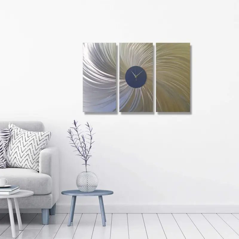 Extra Large Navy Wall Clock Titled Solaris (Set of 3) - Modern Elements Metal Art - ME0573P1
