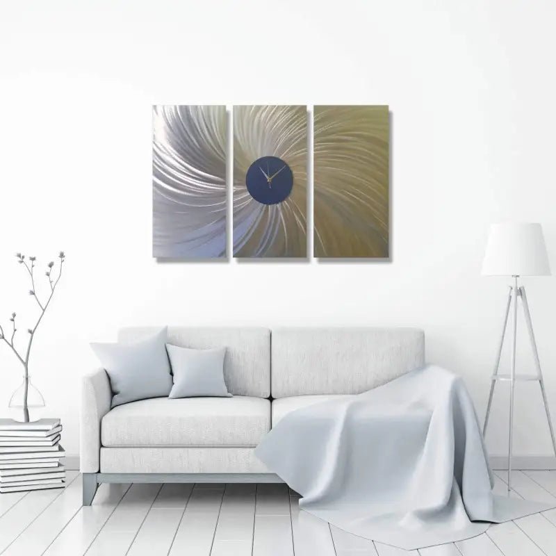 Extra Large Navy Wall Clock Titled Solaris (Set of 3) - Modern Elements Metal Art - ME0573P1