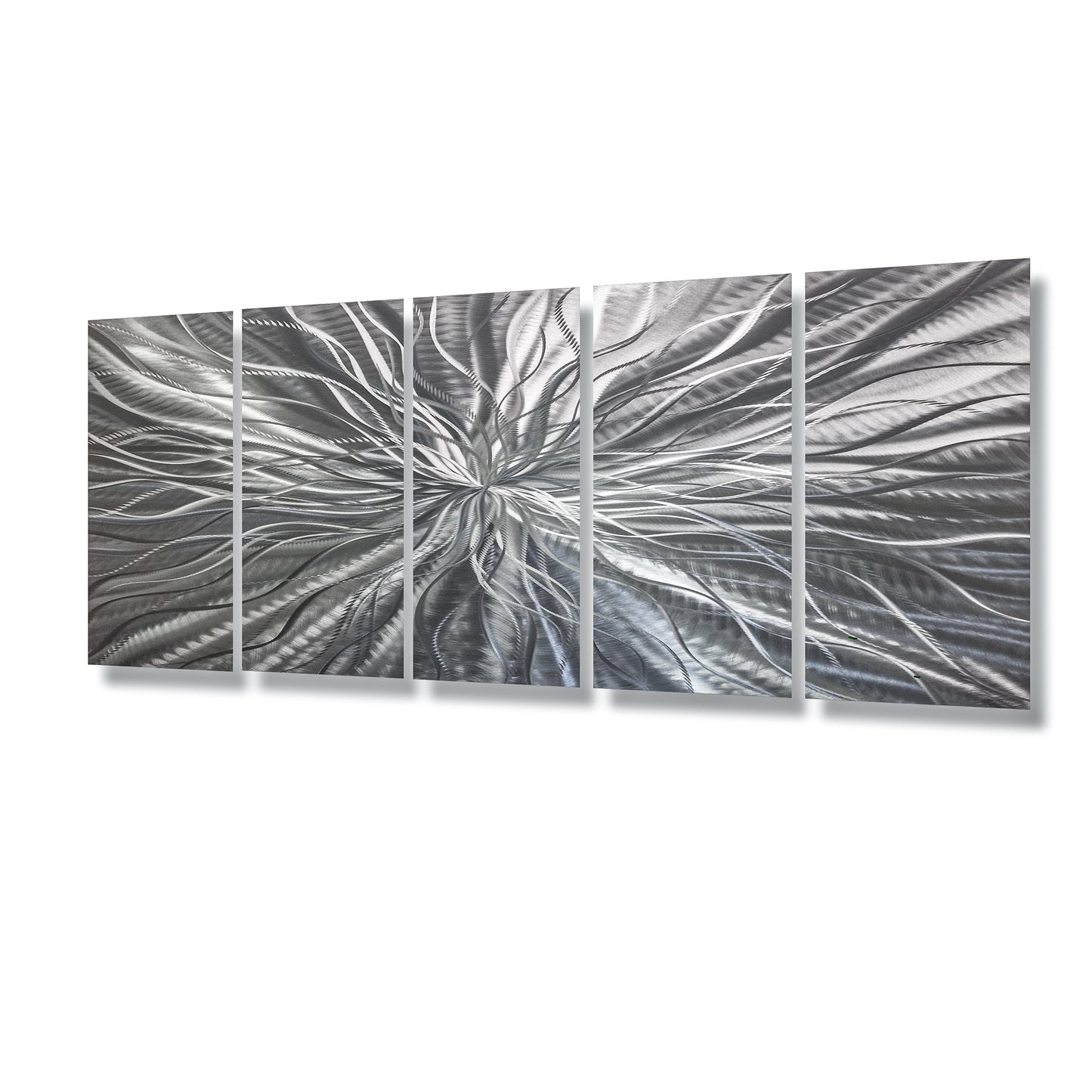 Extra Large Silver Metal Wall Art Titled Radiation (Set of 5) - Modern Elements Metal Art